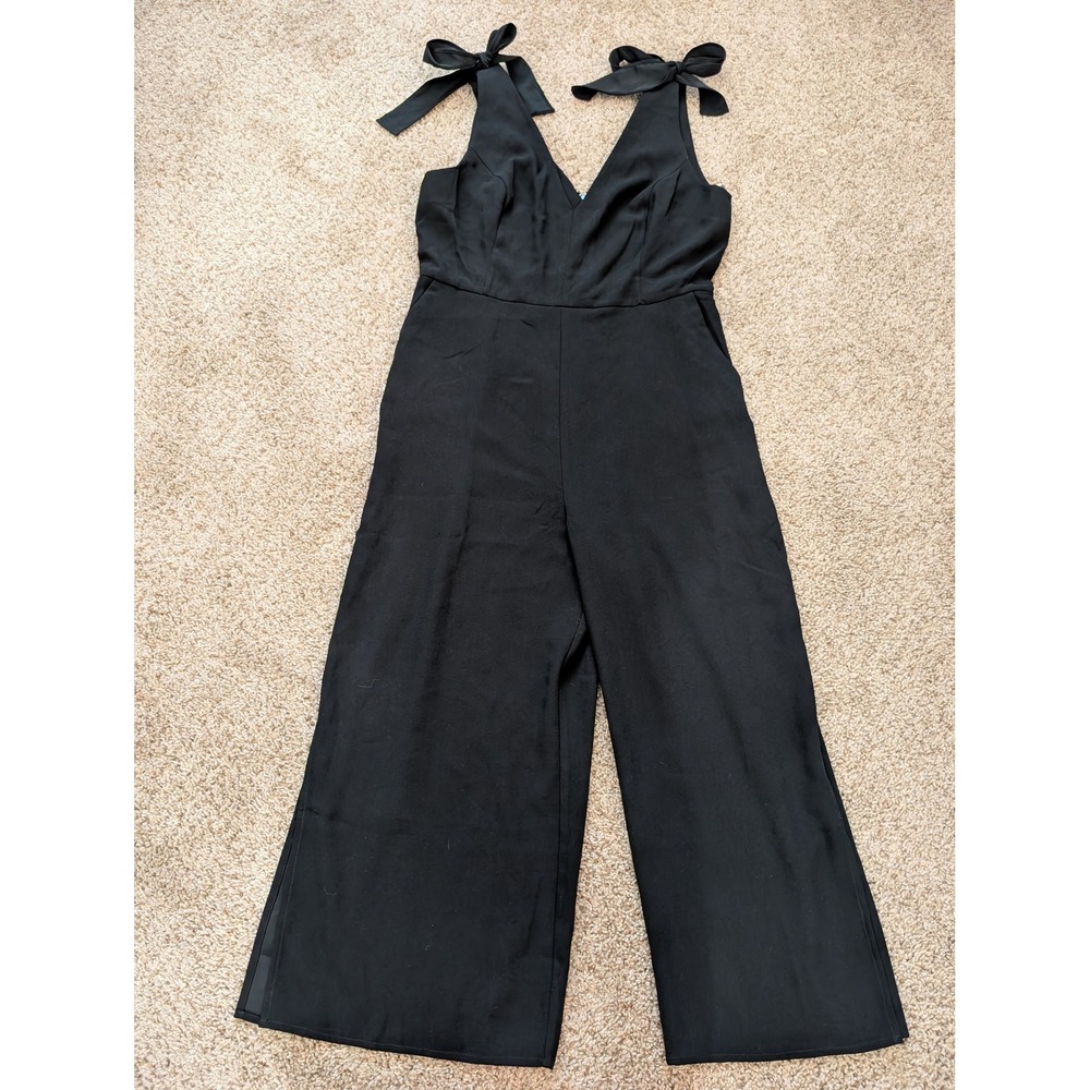 Lilly Pulitzer Black Tie Shoulder Wide Leg Jumpsuit Size 14 V-Neck Culotte